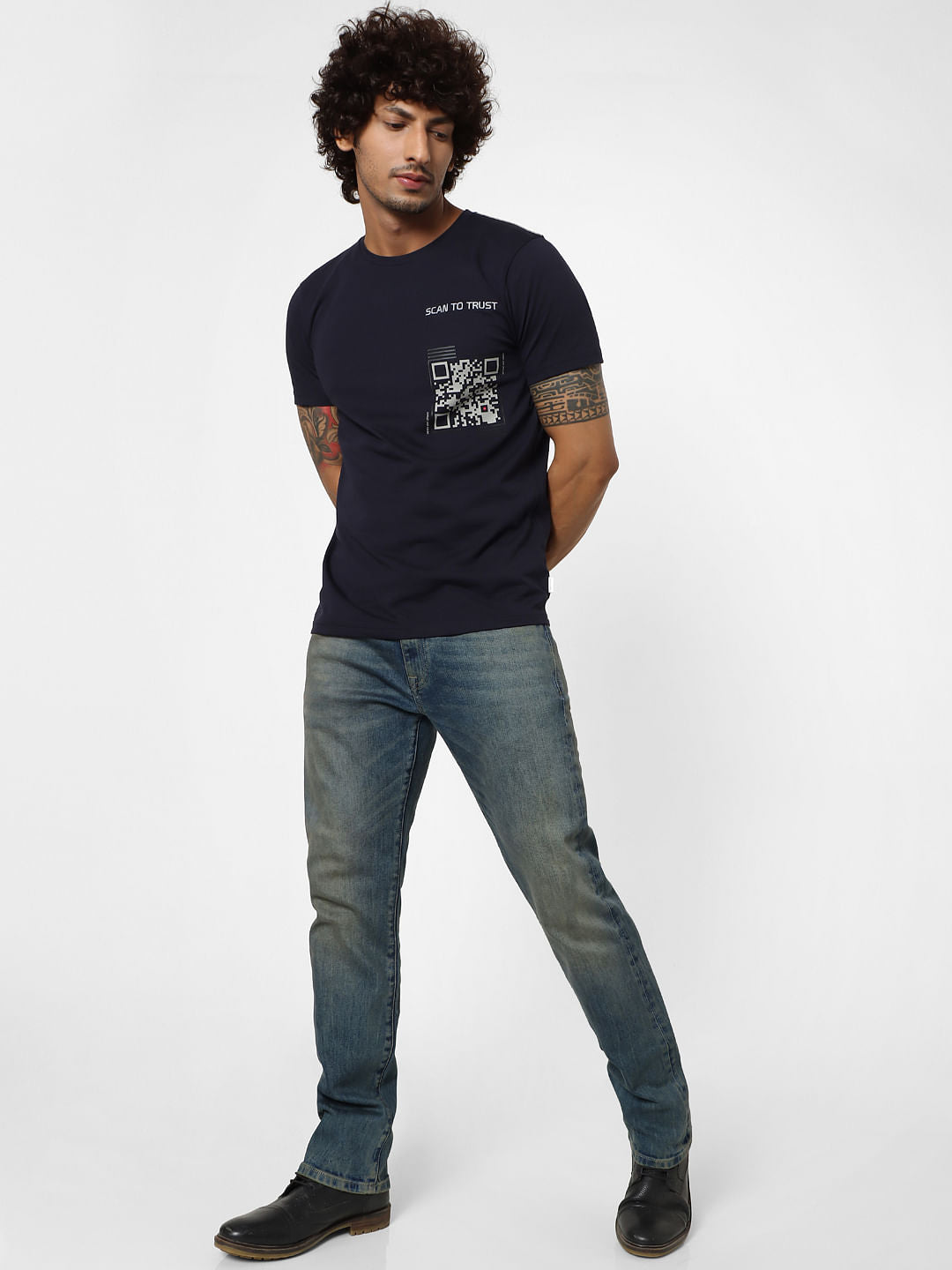 Blue Mid Rise Clark Regular Fit Jeans