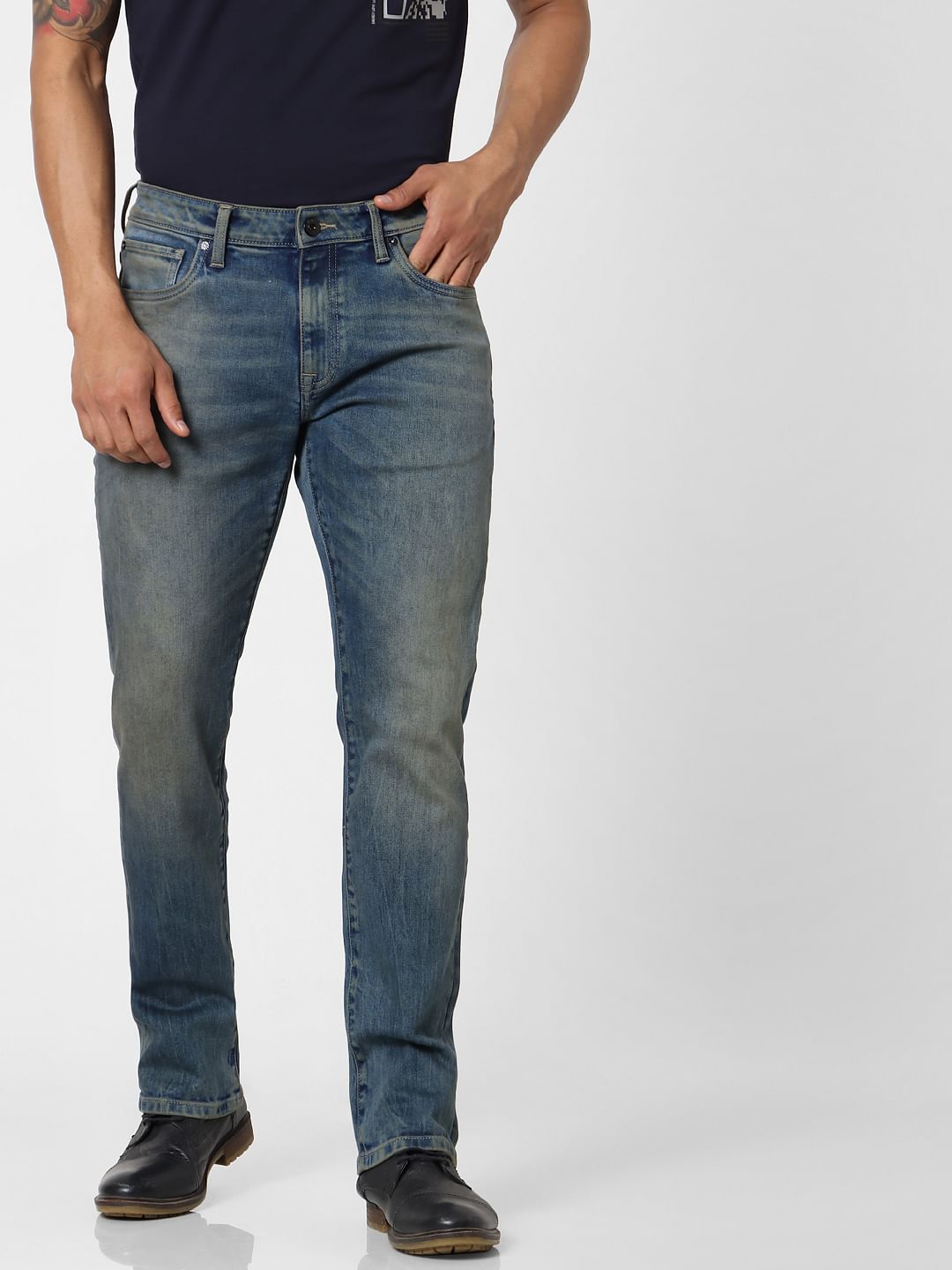 Blue Mid Rise Clark Regular Fit Jeans
