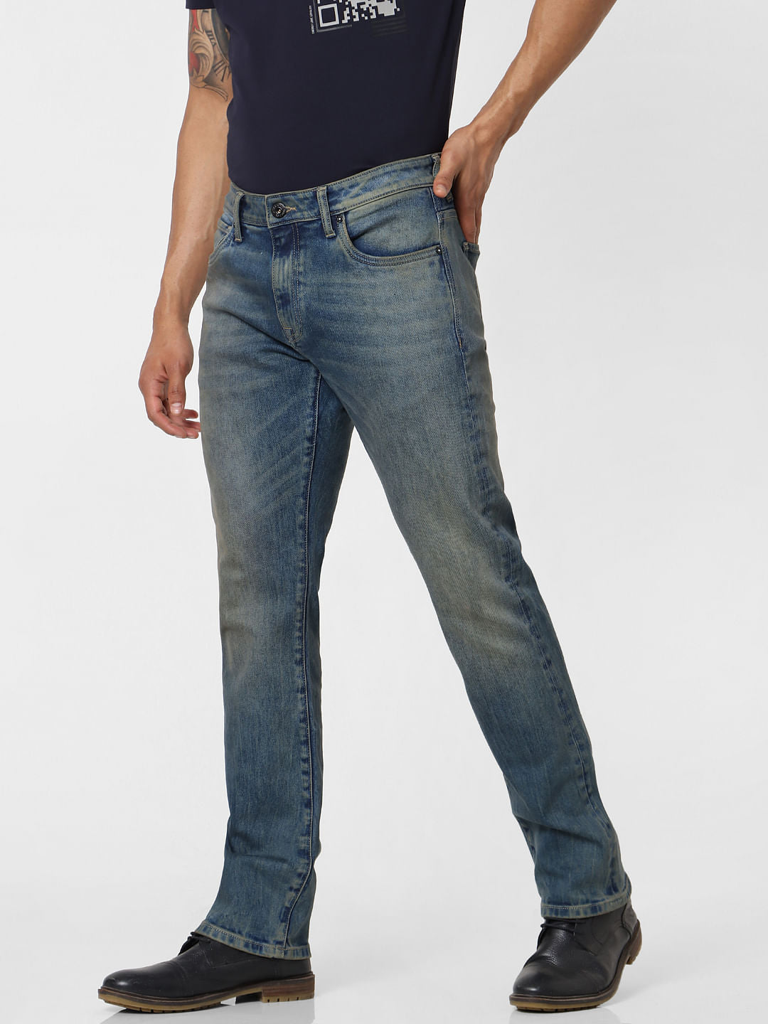 Blue Mid Rise Clark Regular Fit Jeans
