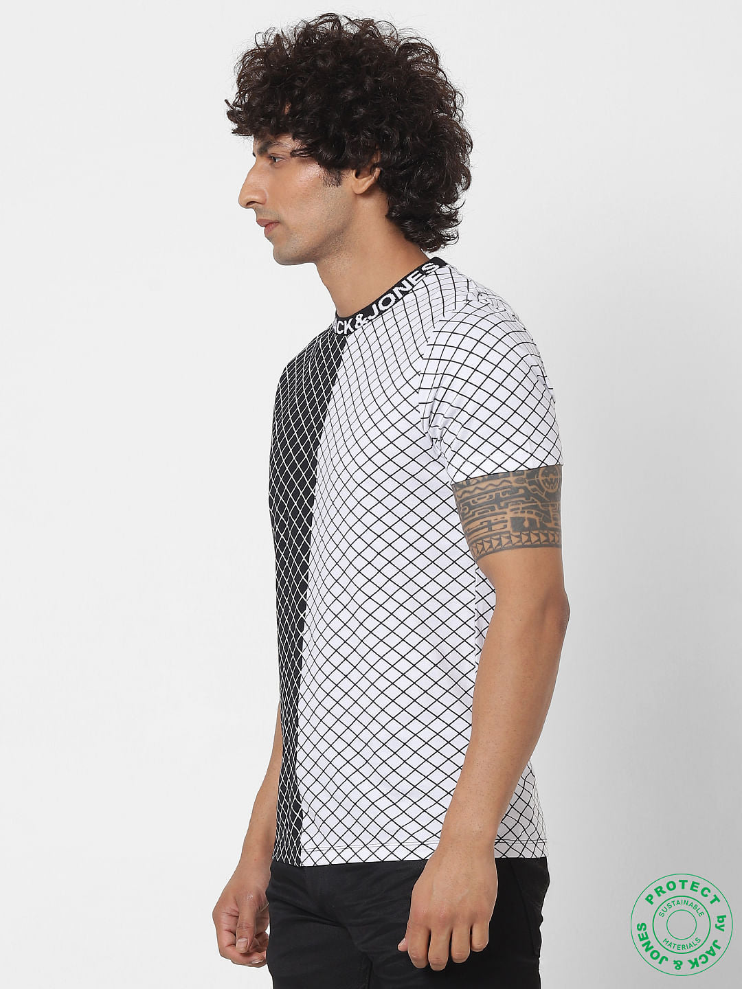 White Geometric Print Crew Neck T-shirt