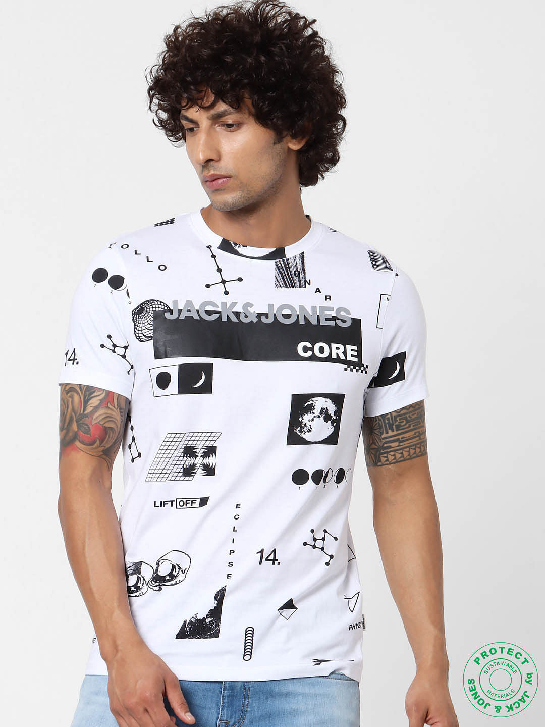 White Graphic Print Crew Neck T-shirt - S