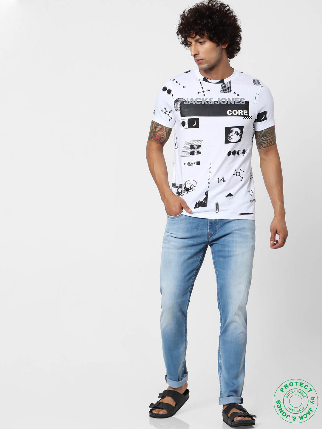 White Graphic Print Crew Neck T-shirt
