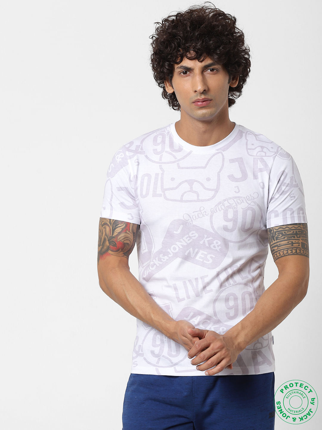 White All Over Graphic Print Crew Neck T-shirt - S