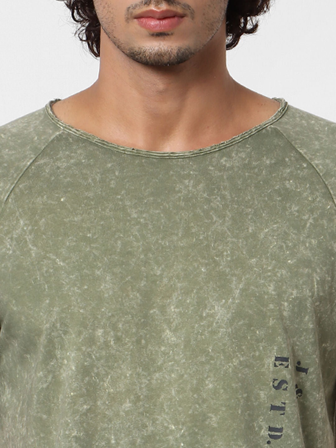 Olive Green Acid Washed Crew Neck T-shirt