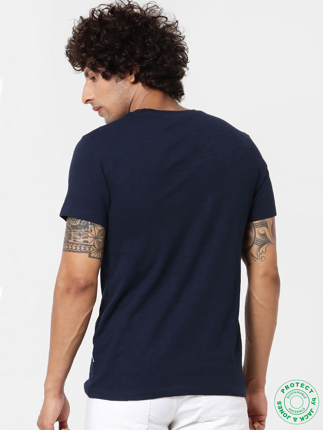 Navy Blue Logo Print Crew Neck T-shirt