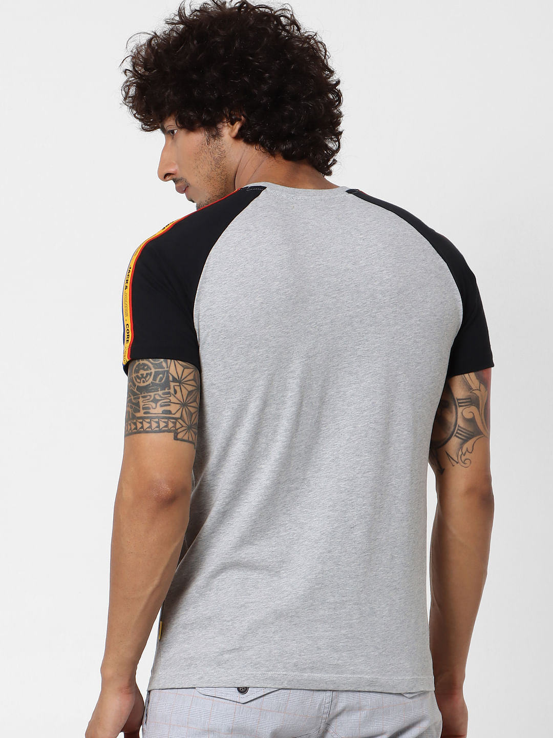 Grey Logo Print Tape Detail Crew Neck T-shirt