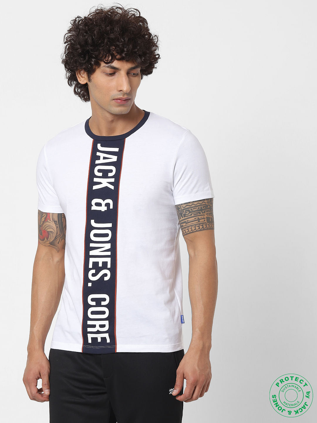 White Logo Placement Print Crew Neck T-shirt - S