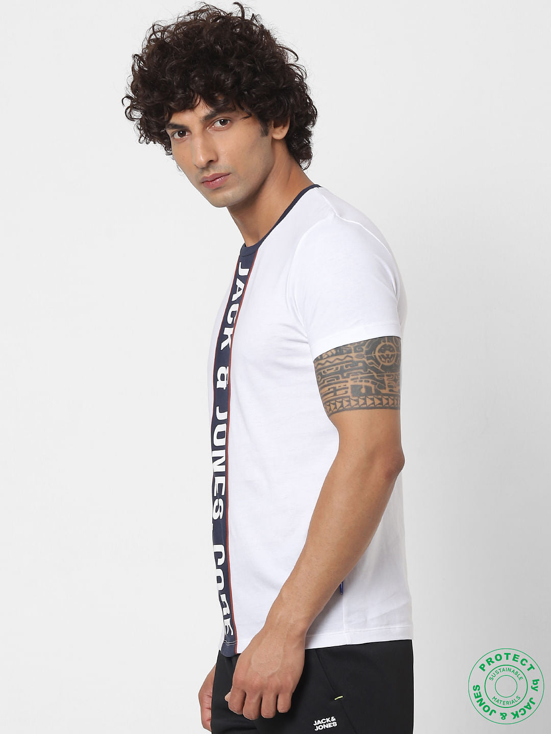 White Logo Placement Print Crew Neck T-shirt