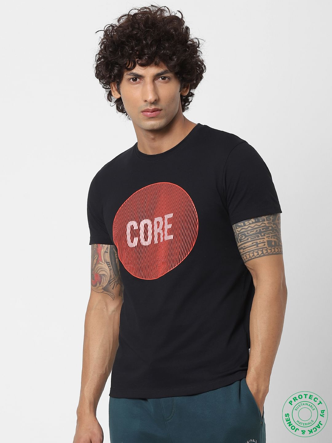 Black Graphic Print Crew Neck T-shirt - S