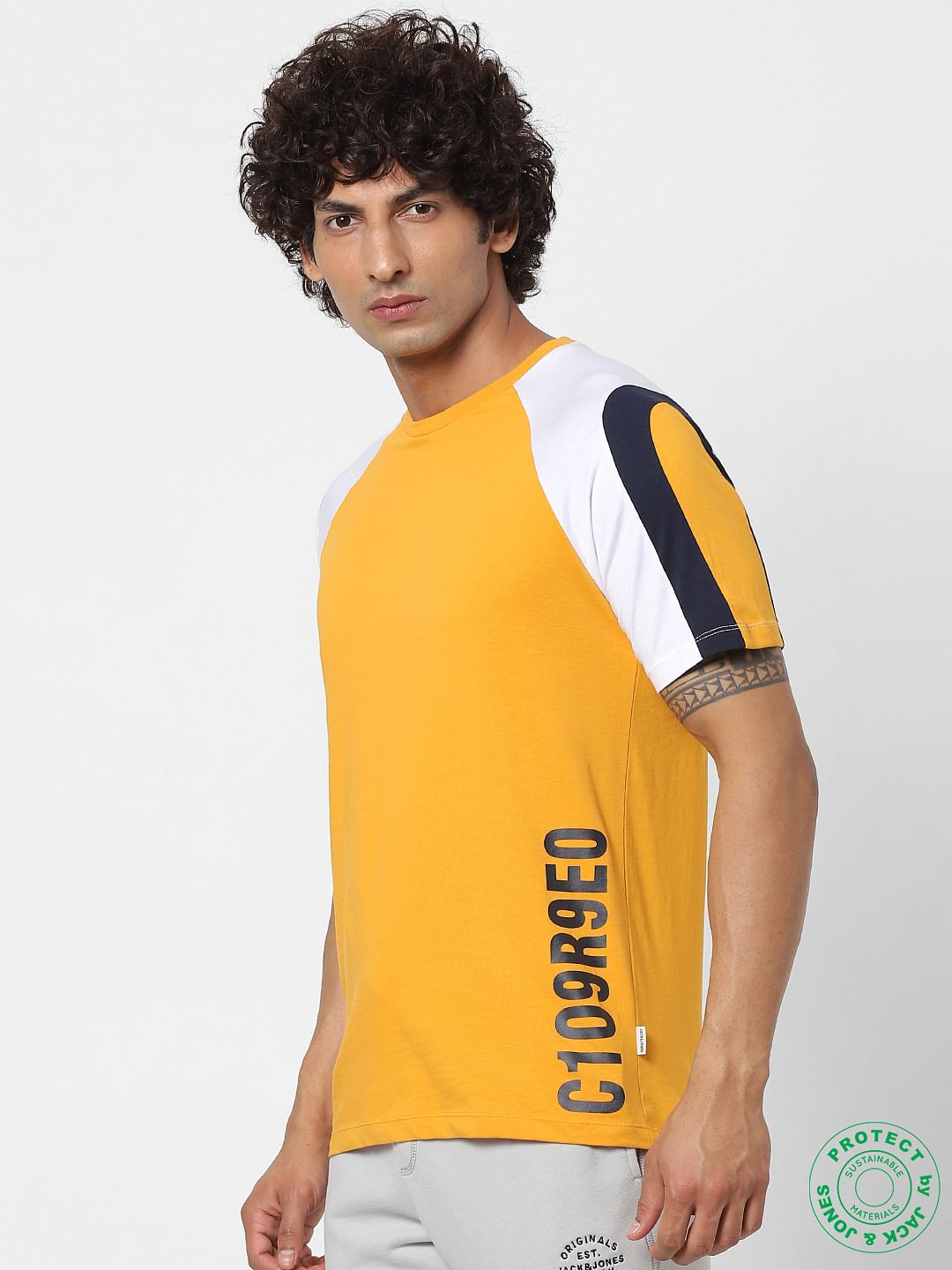 Yellow Colourblocked Crew Neck T-shirt