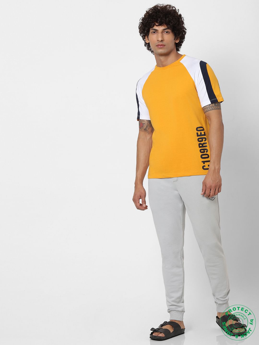Yellow Colourblocked Crew Neck T-shirt