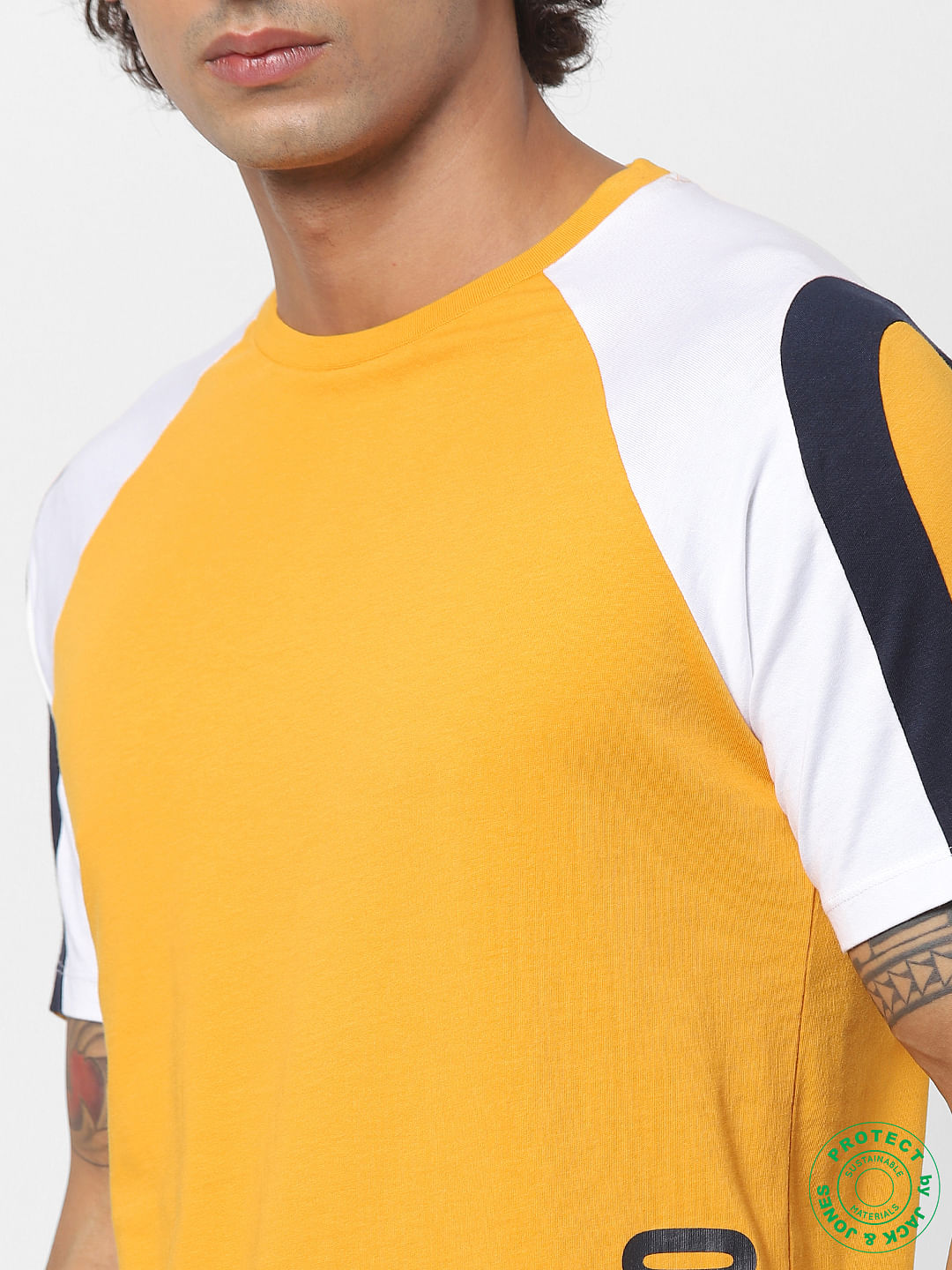 Yellow Colourblocked Crew Neck T-shirt