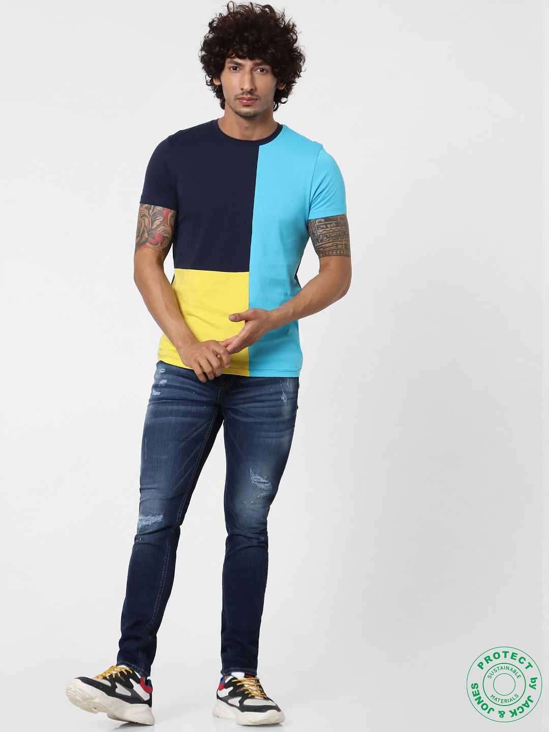 Multi-Coloured Colourblocked Crew Neck T-shirt