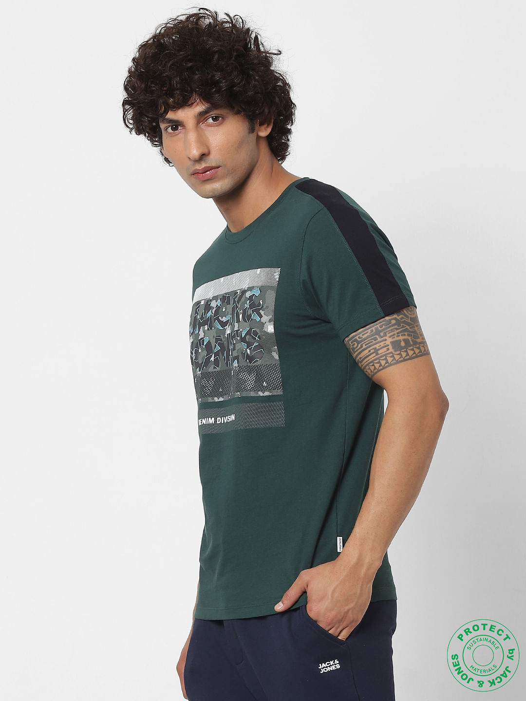 Dark Green Graphic Print Crew Neck T-shirt