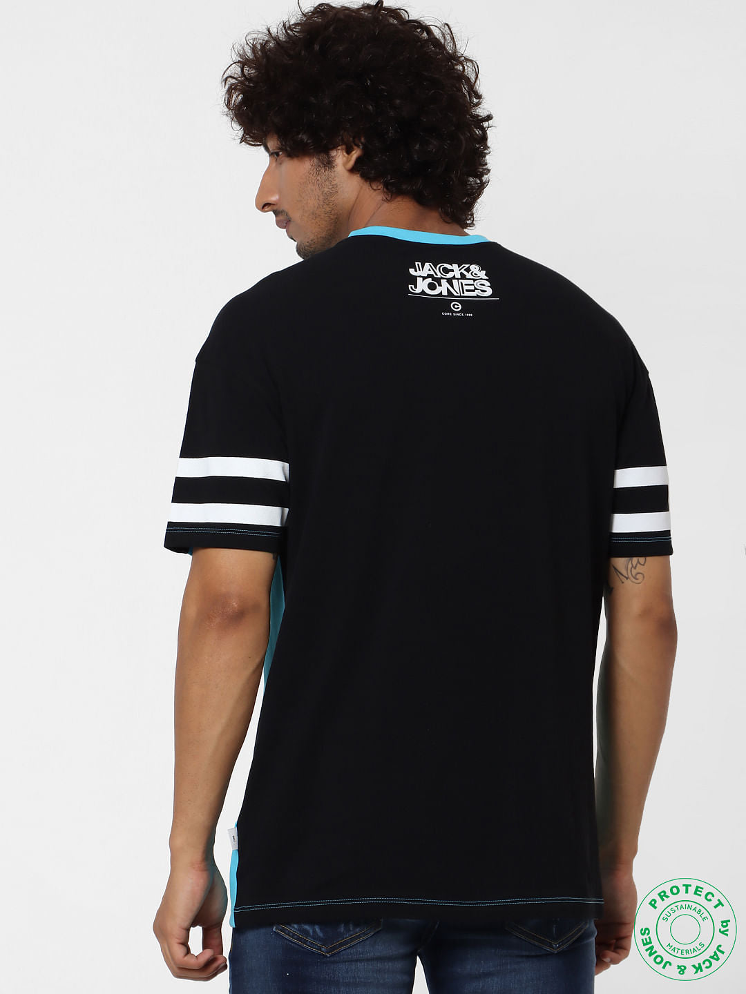 Blue Colourblocked Crew Neck T-shirt