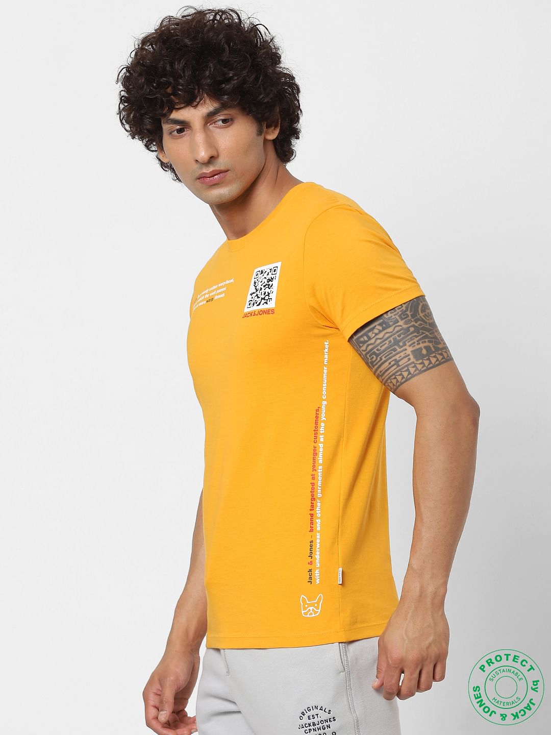 Yellow Text Print Crew Neck T-shirt