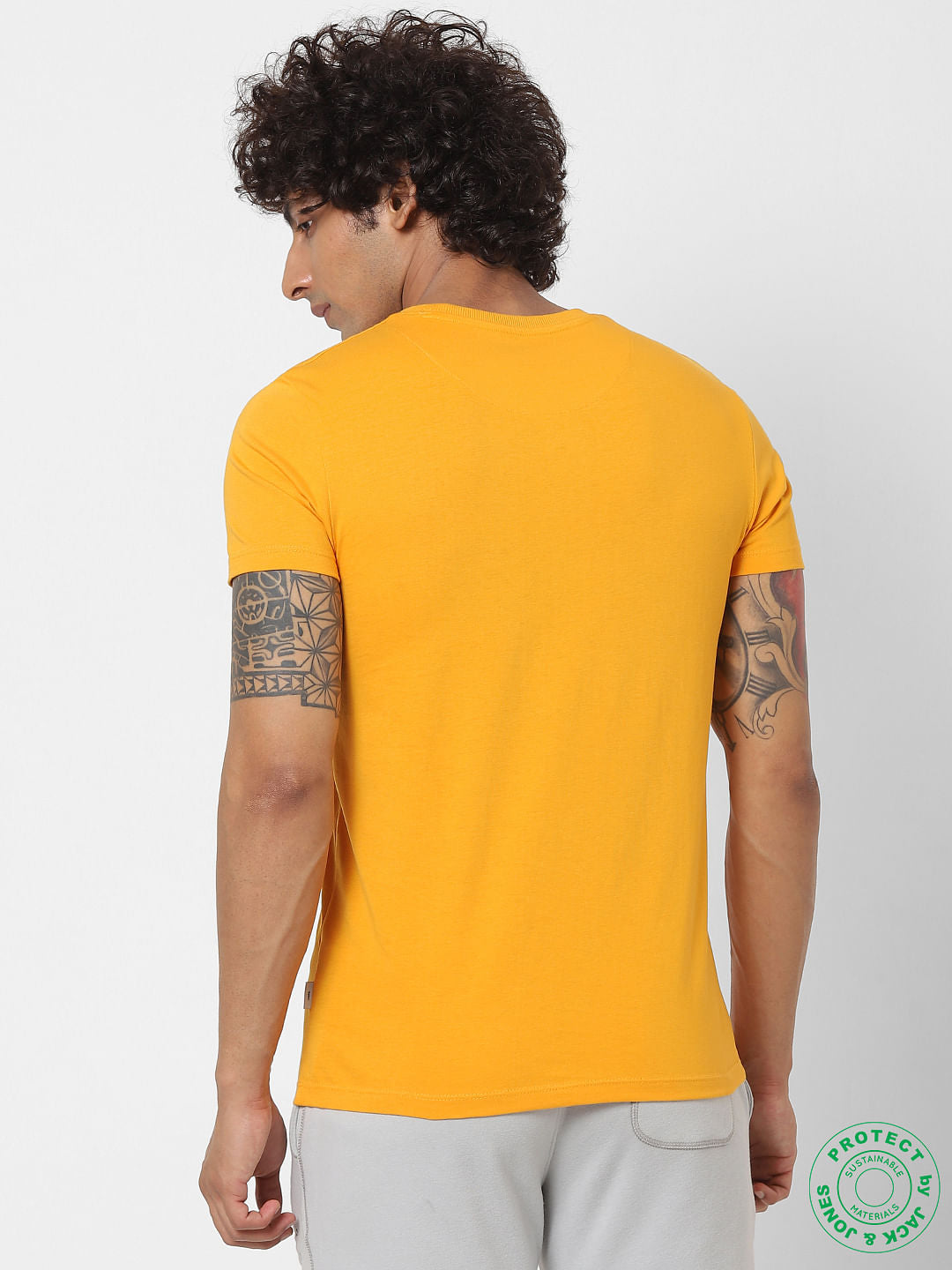 Yellow Text Print Crew Neck T-shirt