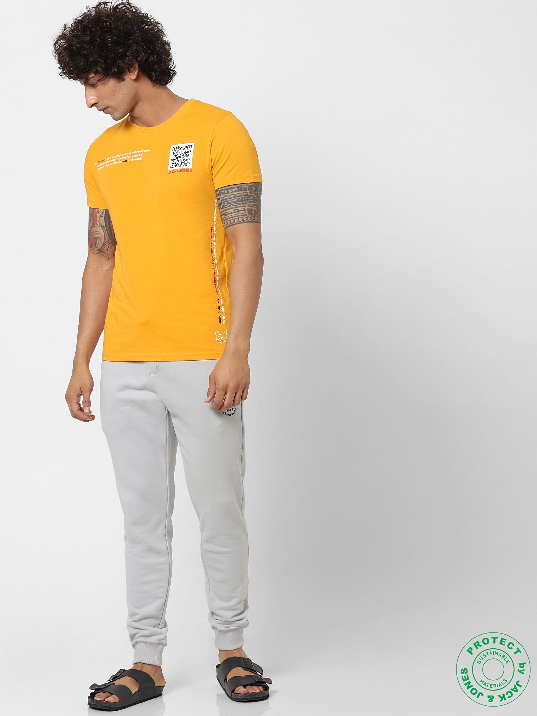 Yellow Text Print Crew Neck T-shirt