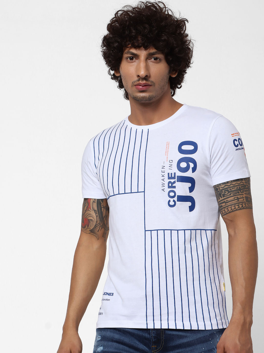 White Placement Print Crew Neck T-shirt