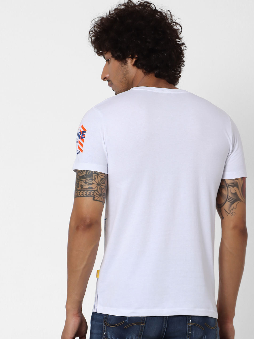 White Placement Print Crew Neck T-shirt