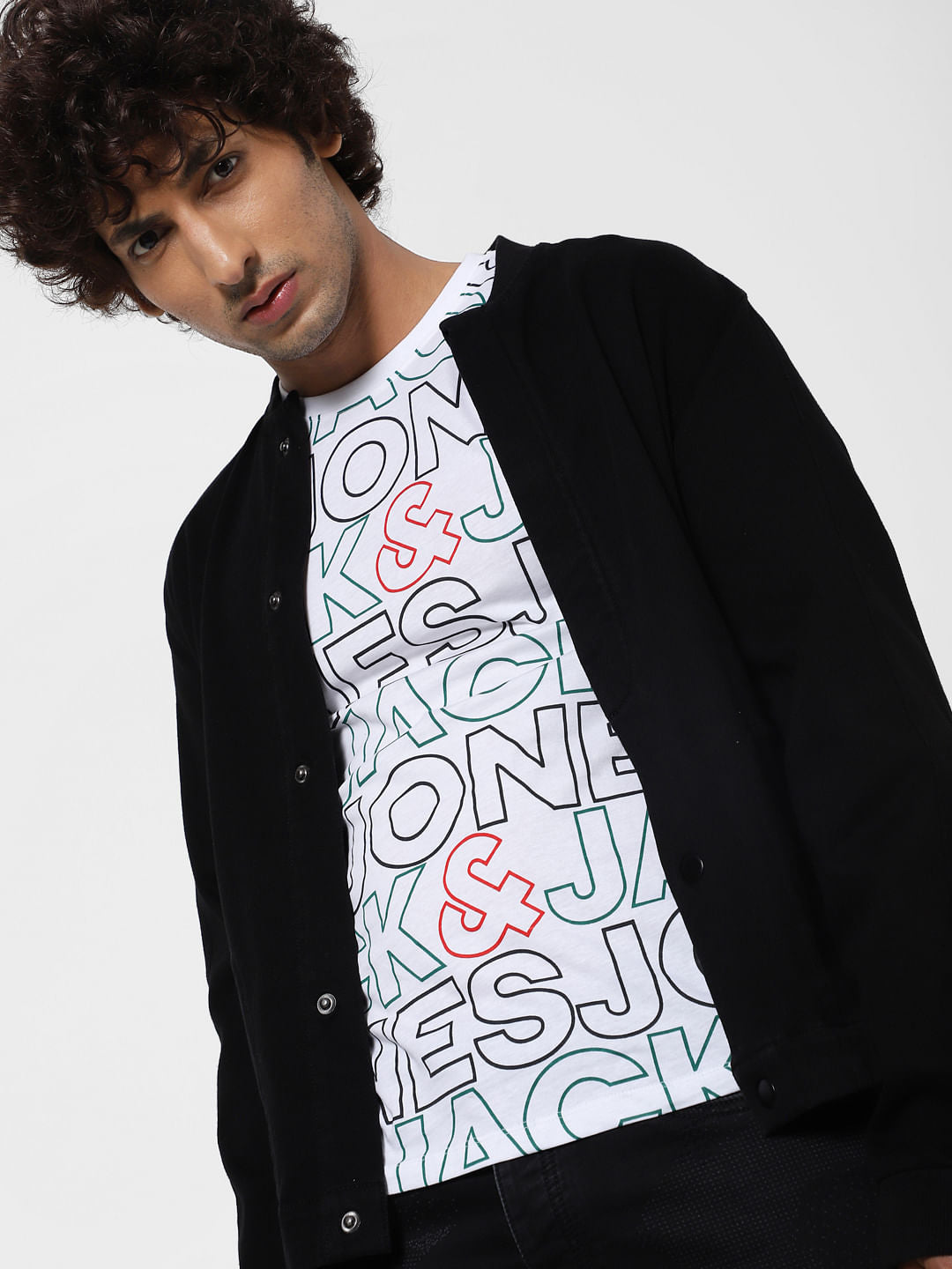 White All Over Logo Print Crew Neck T-shirt - S