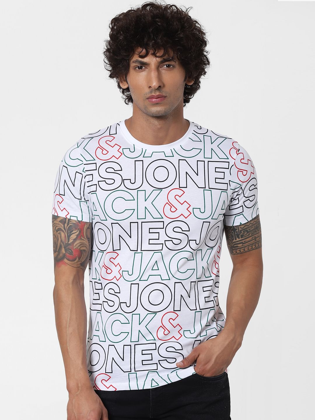 White All Over Logo Print Crew Neck T-shirt