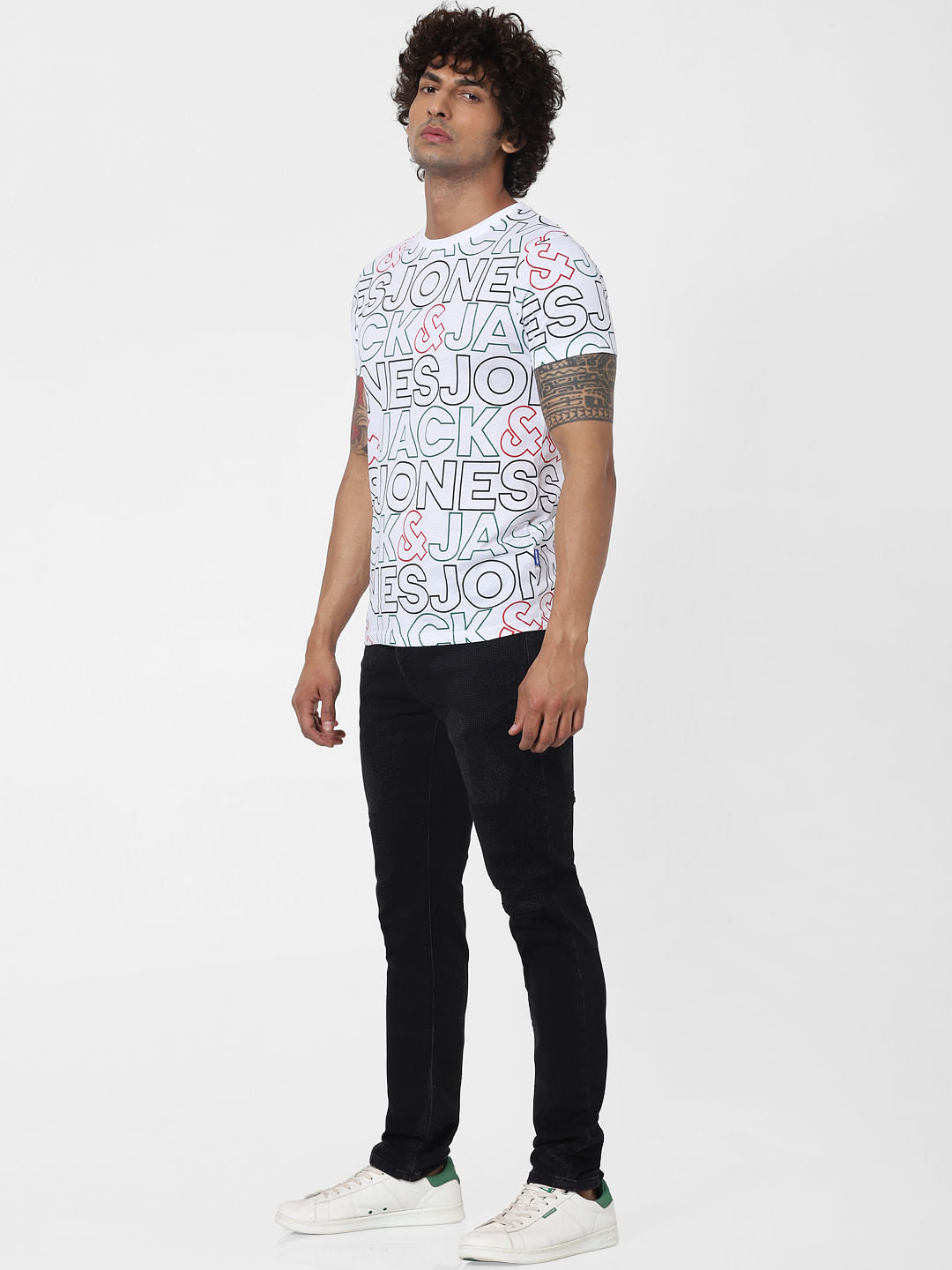 White All Over Logo Print Crew Neck T-shirt