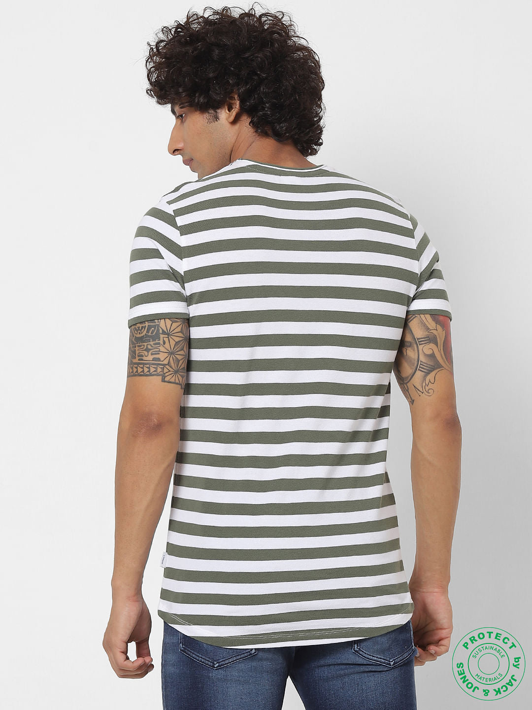 Green Striped Crew Neck T-shirt