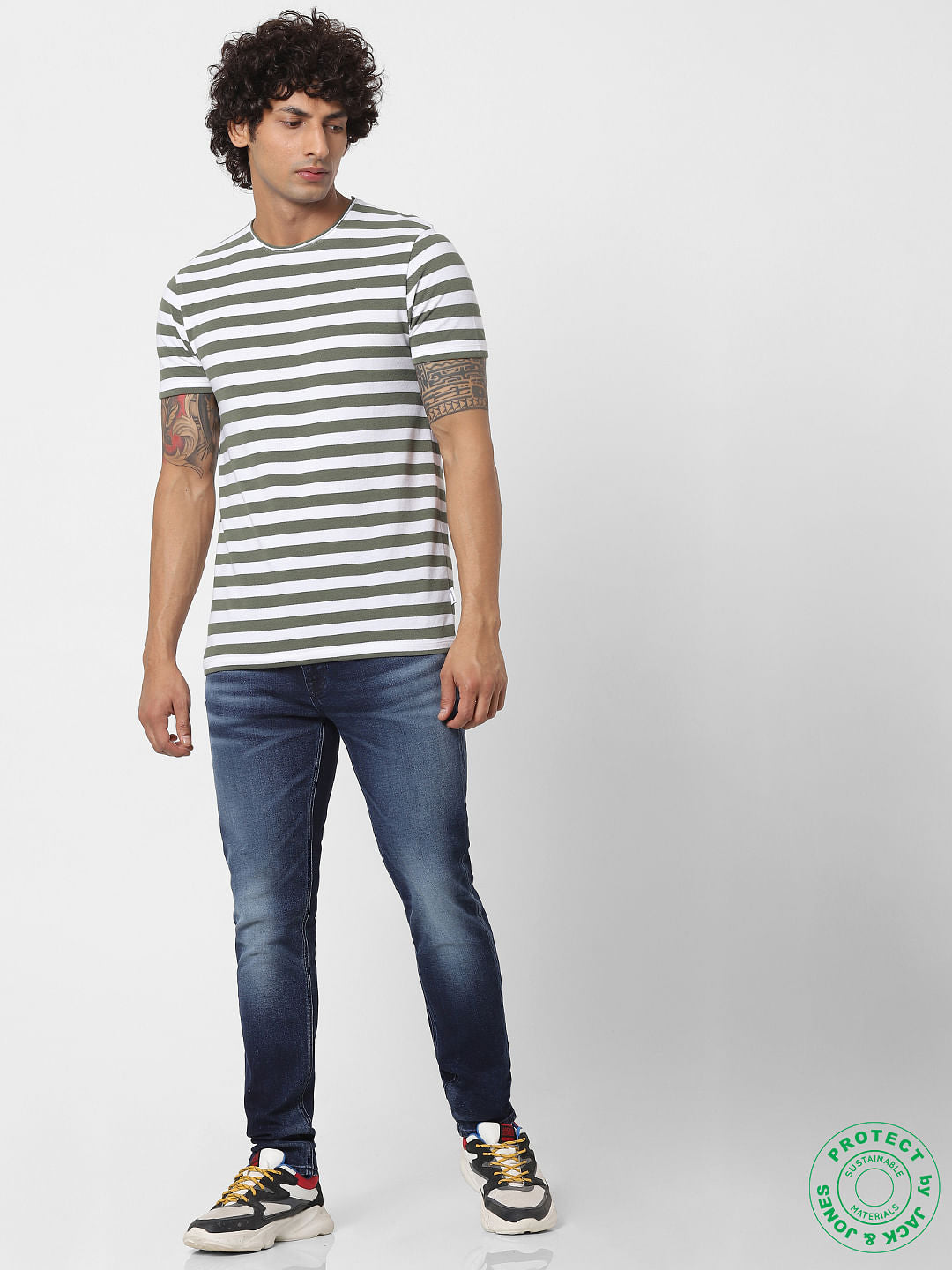 Green Striped Crew Neck T-shirt