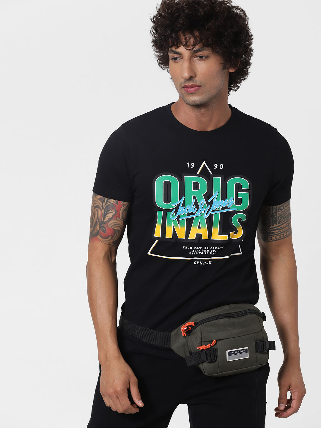 Black Graphic Print Crew Neck T-shirt - S