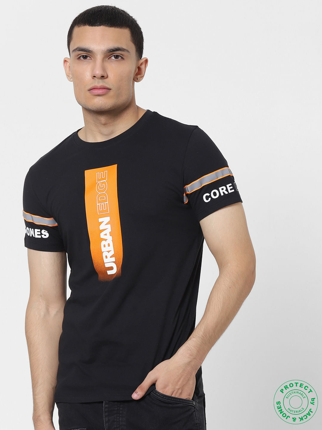 Black Tape Detail Crew Neck T-shirt - S