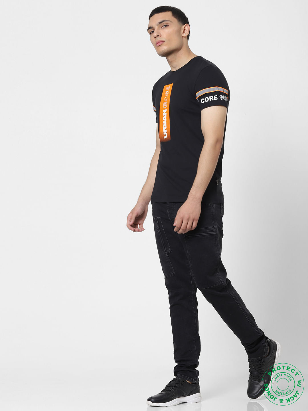 Black Tape Detail Crew Neck T-shirt