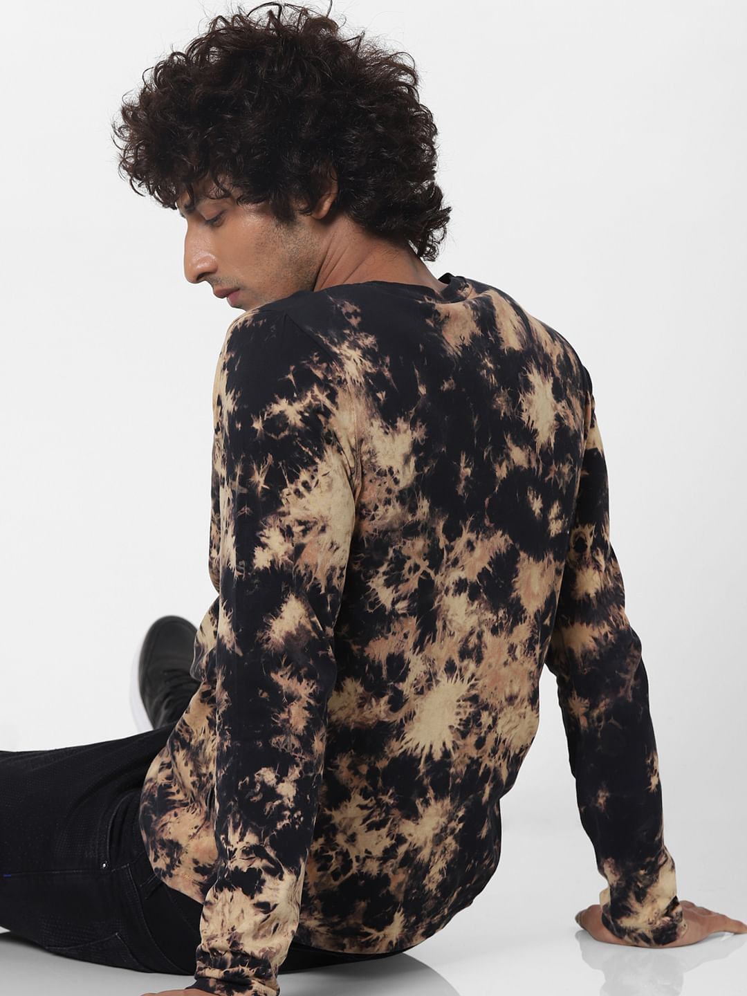 Black Tie Dye Full Sleeves Crew Neck T-shirt - S