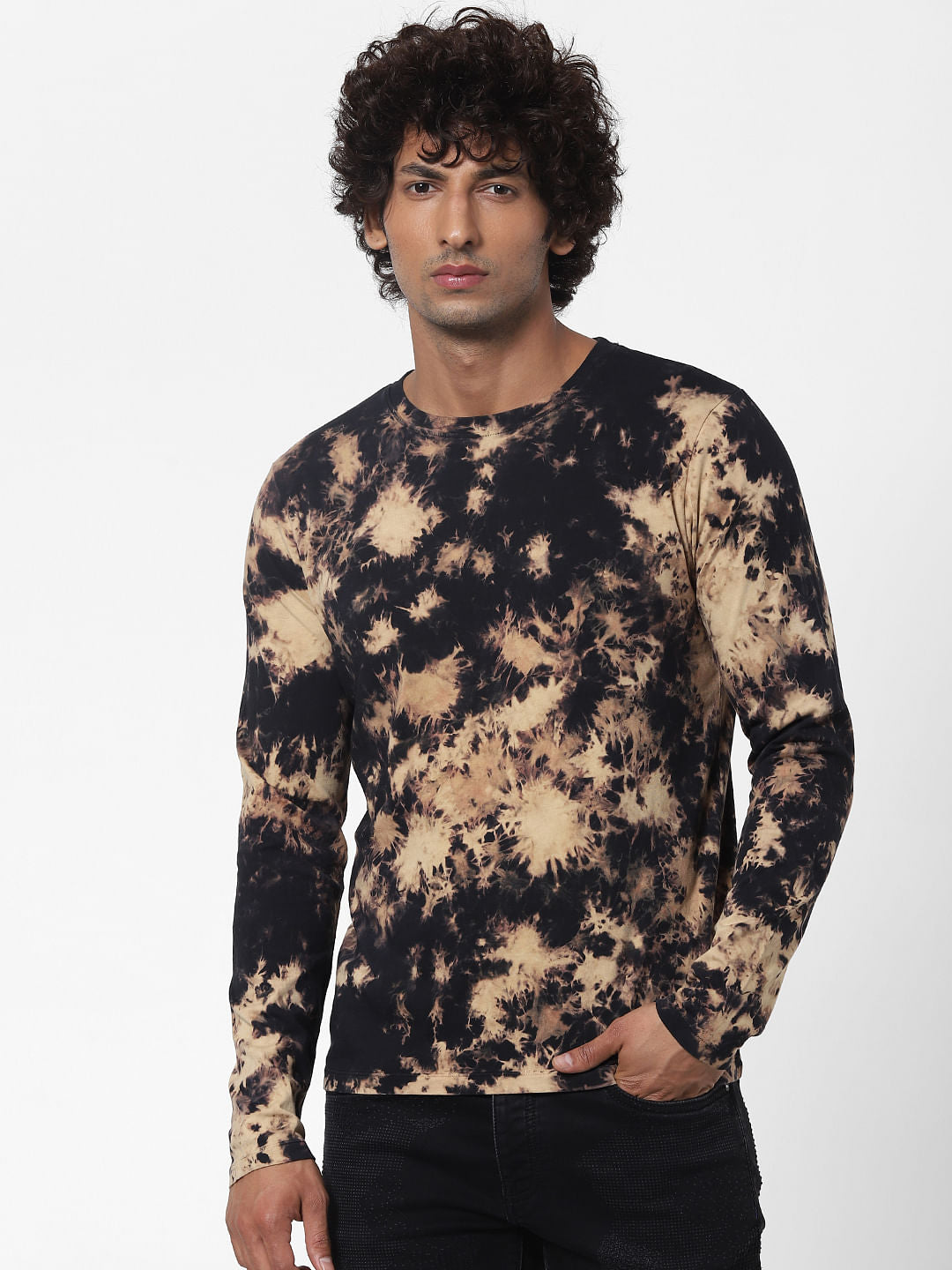 Black Tie Dye Full Sleeves Crew Neck T-shirt