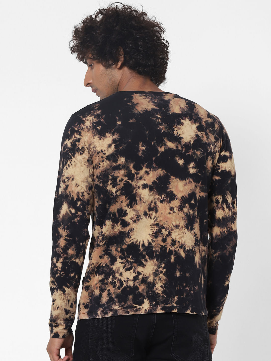 Black Tie Dye Full Sleeves Crew Neck T-shirt