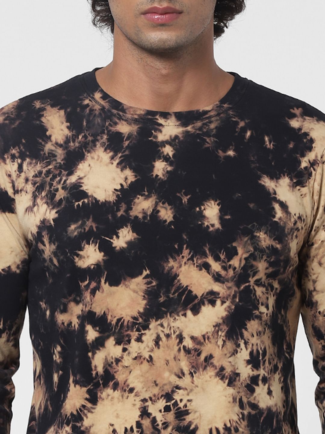 Black Tie Dye Full Sleeves Crew Neck T-shirt