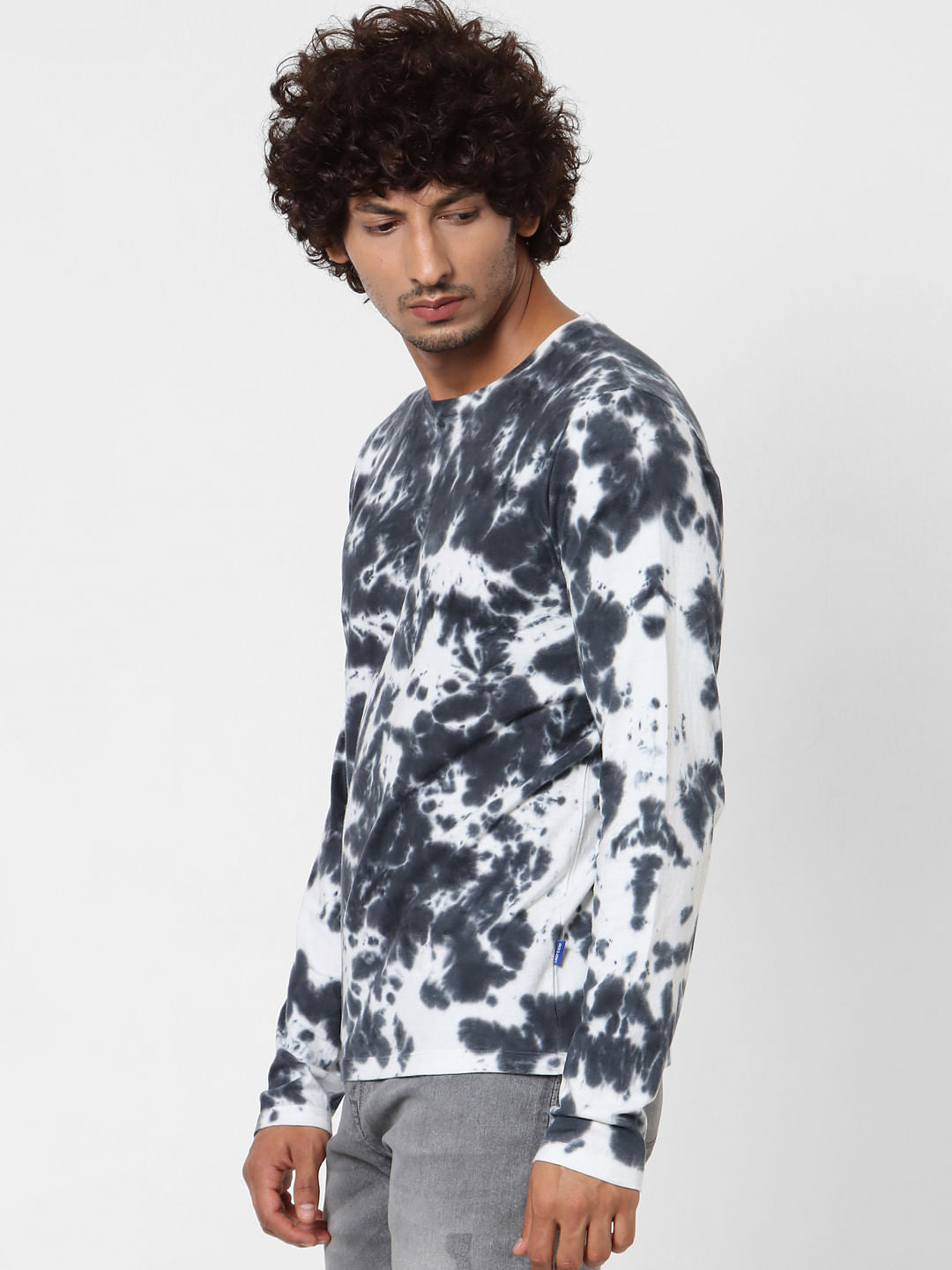 Black Full Sleeves Tie Dye Crew Neck T-shirt