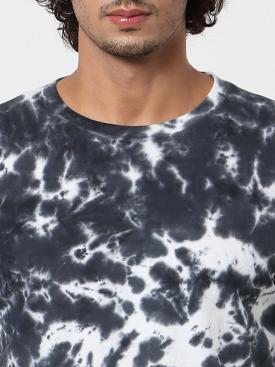 Black Full Sleeves Tie Dye Crew Neck T-shirt