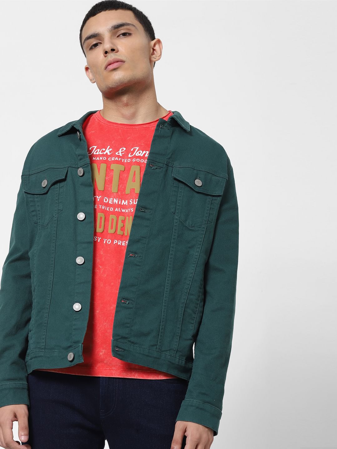 Red Acid Washed Logo Print Crew Neck T-shirt - S