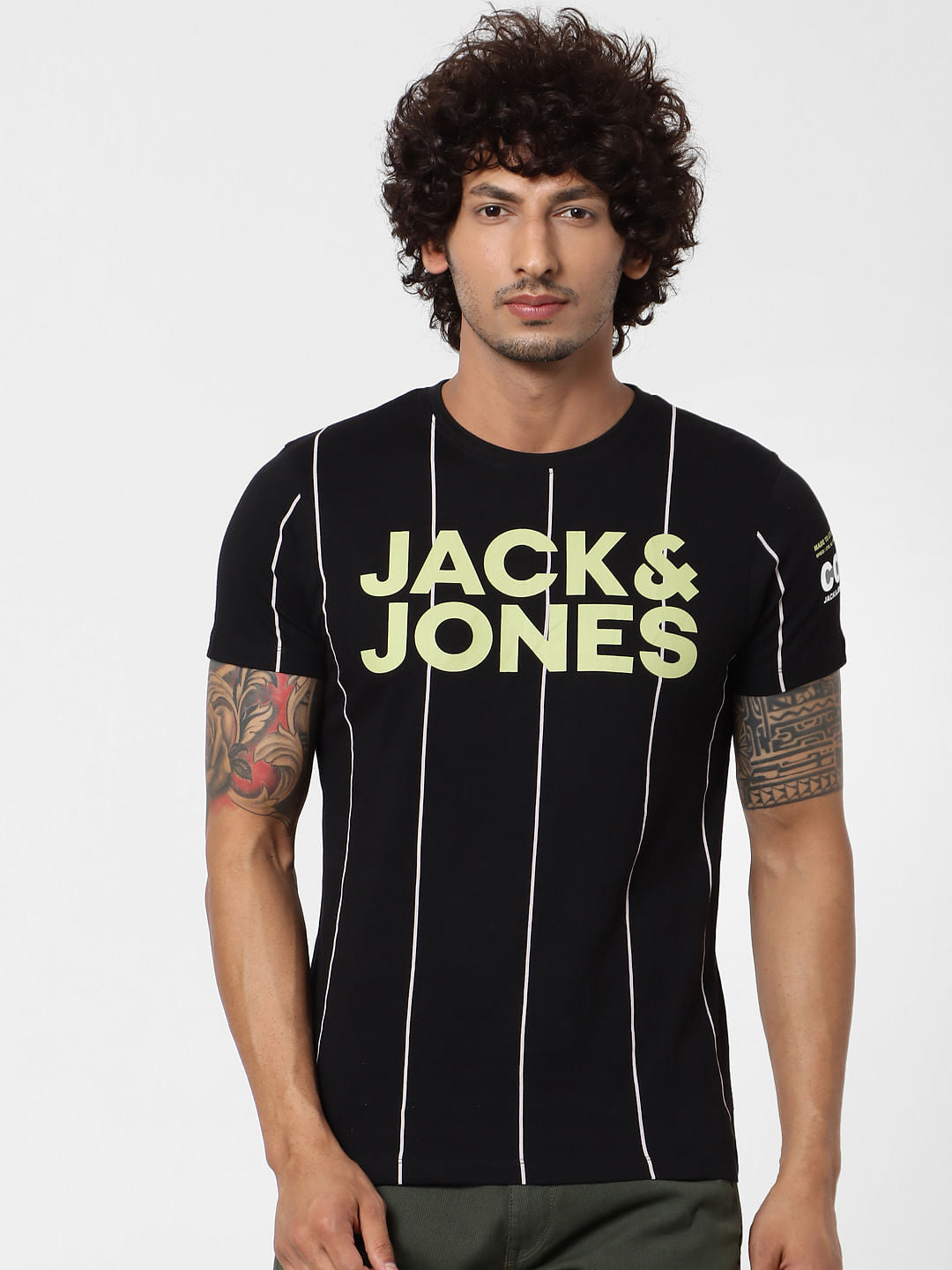 Black Striped Logo Print T-shirt
