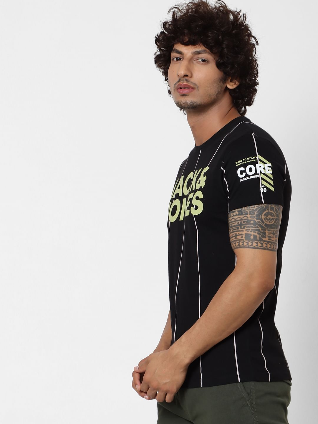 Black Striped Logo Print T-shirt