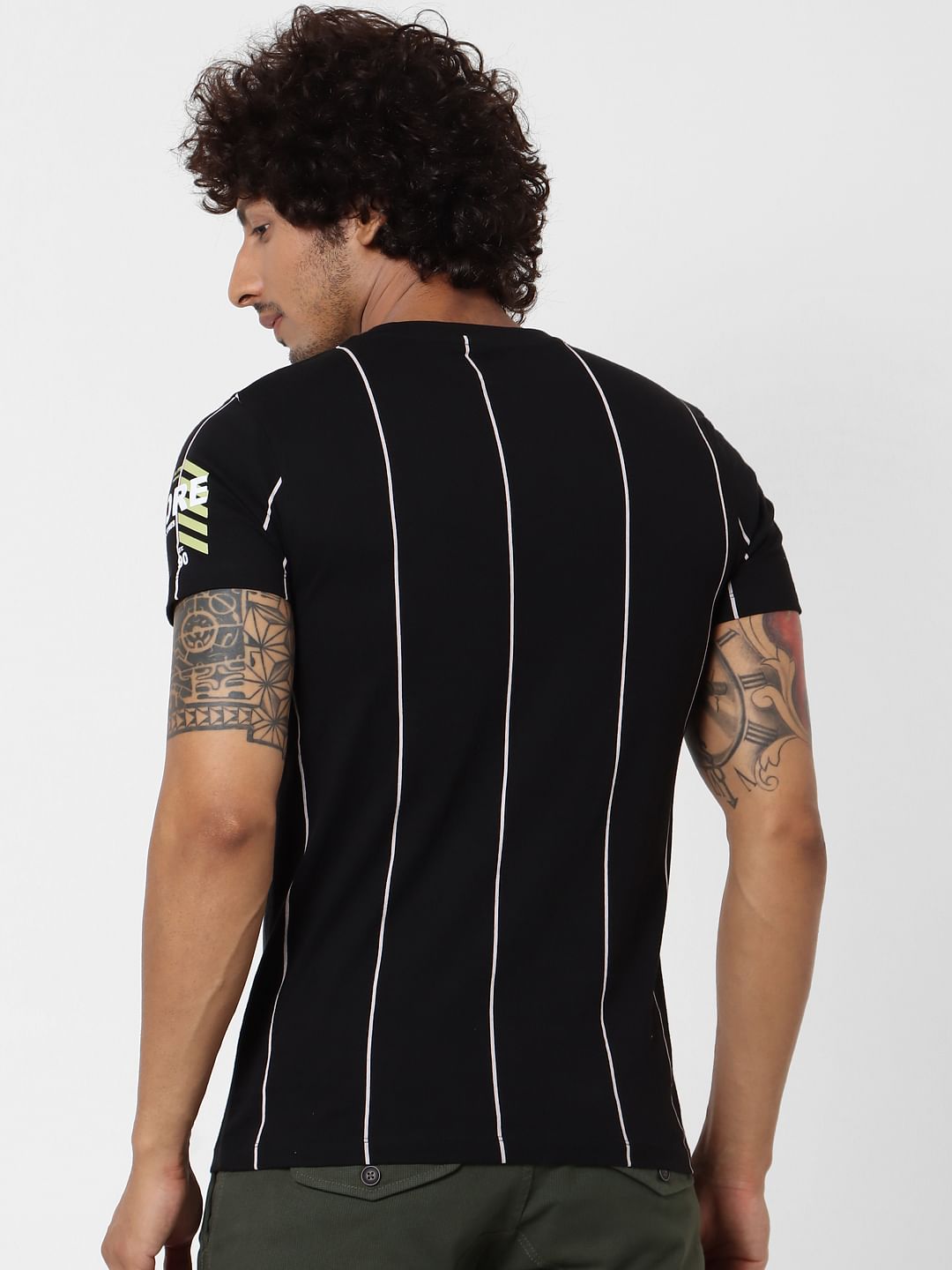 Black Striped Logo Print T-shirt