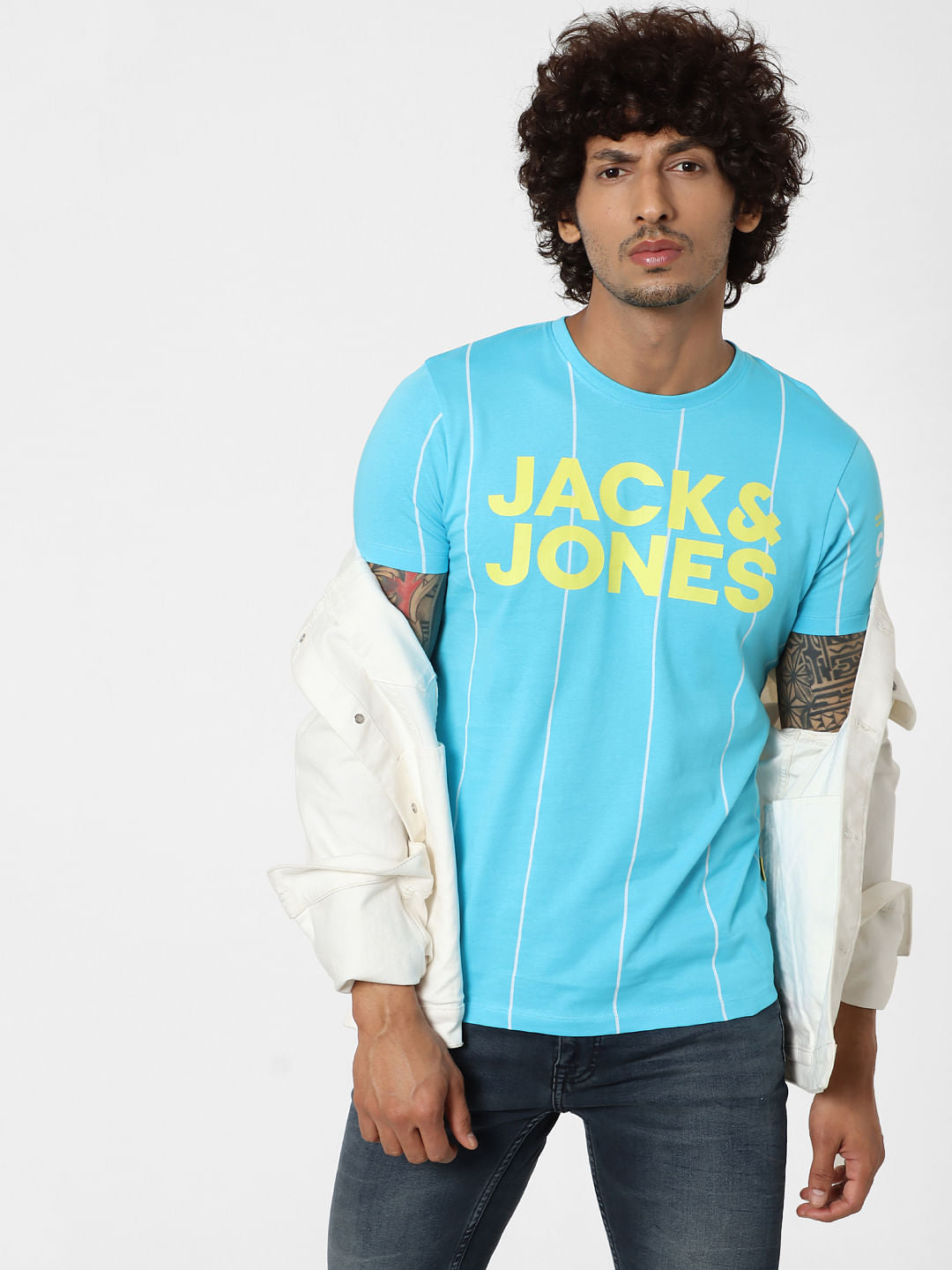 Blue Striped Logo Print T-shirt