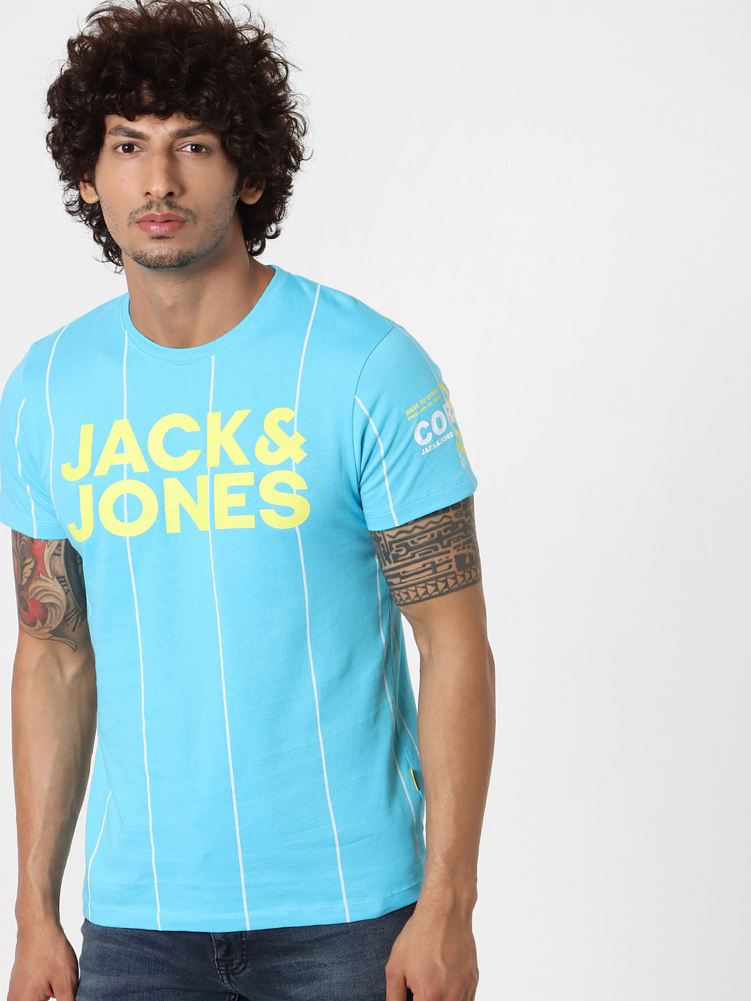 Blue Striped Logo Print T-shirt