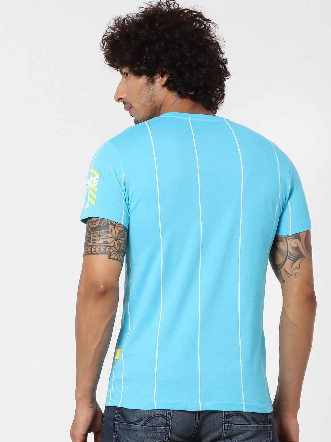 Blue Striped Logo Print T-shirt
