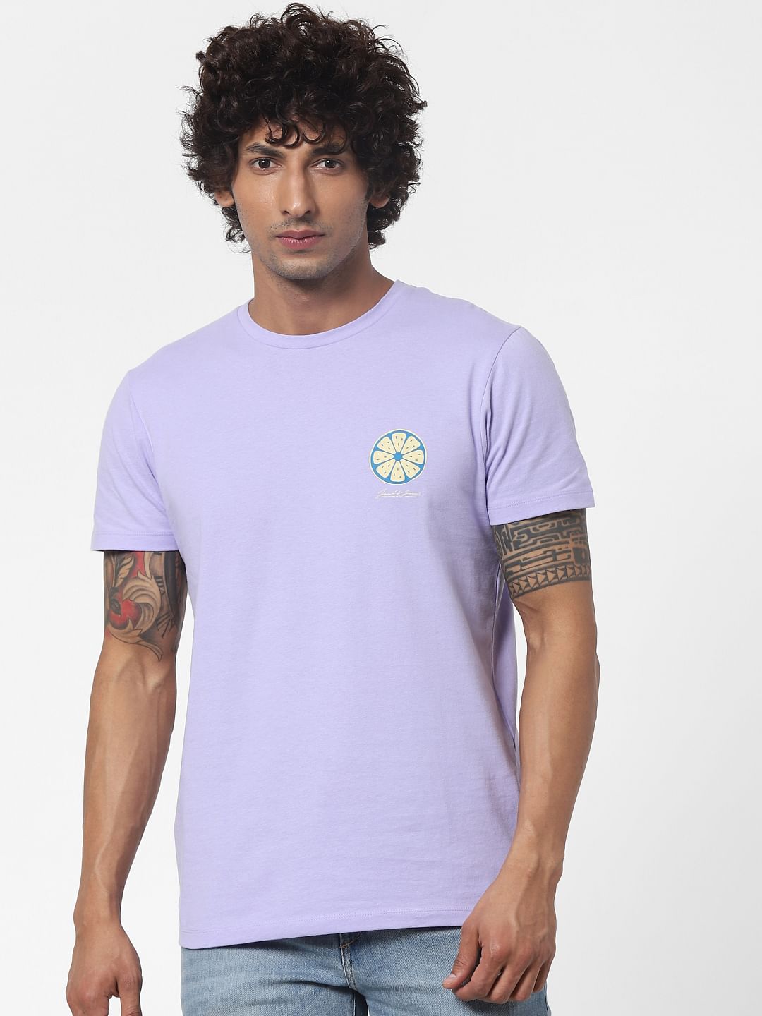 Purple Graphic Print Crew Neck T-shirt