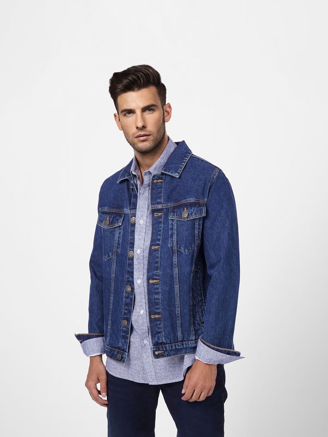 Blue Printed Full Sleeves Shirt - S