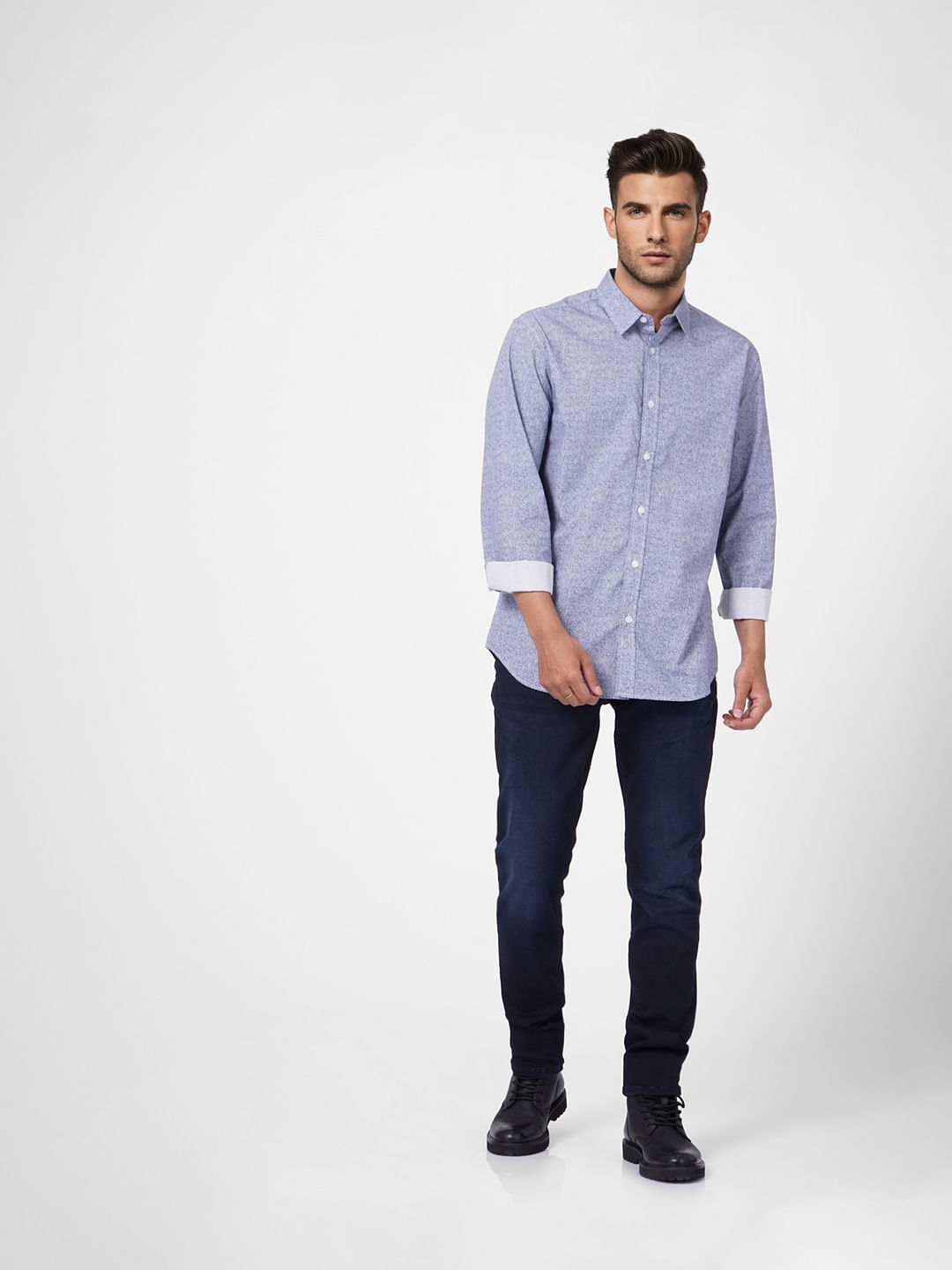 Blue Printed Full Sleeves Shirt