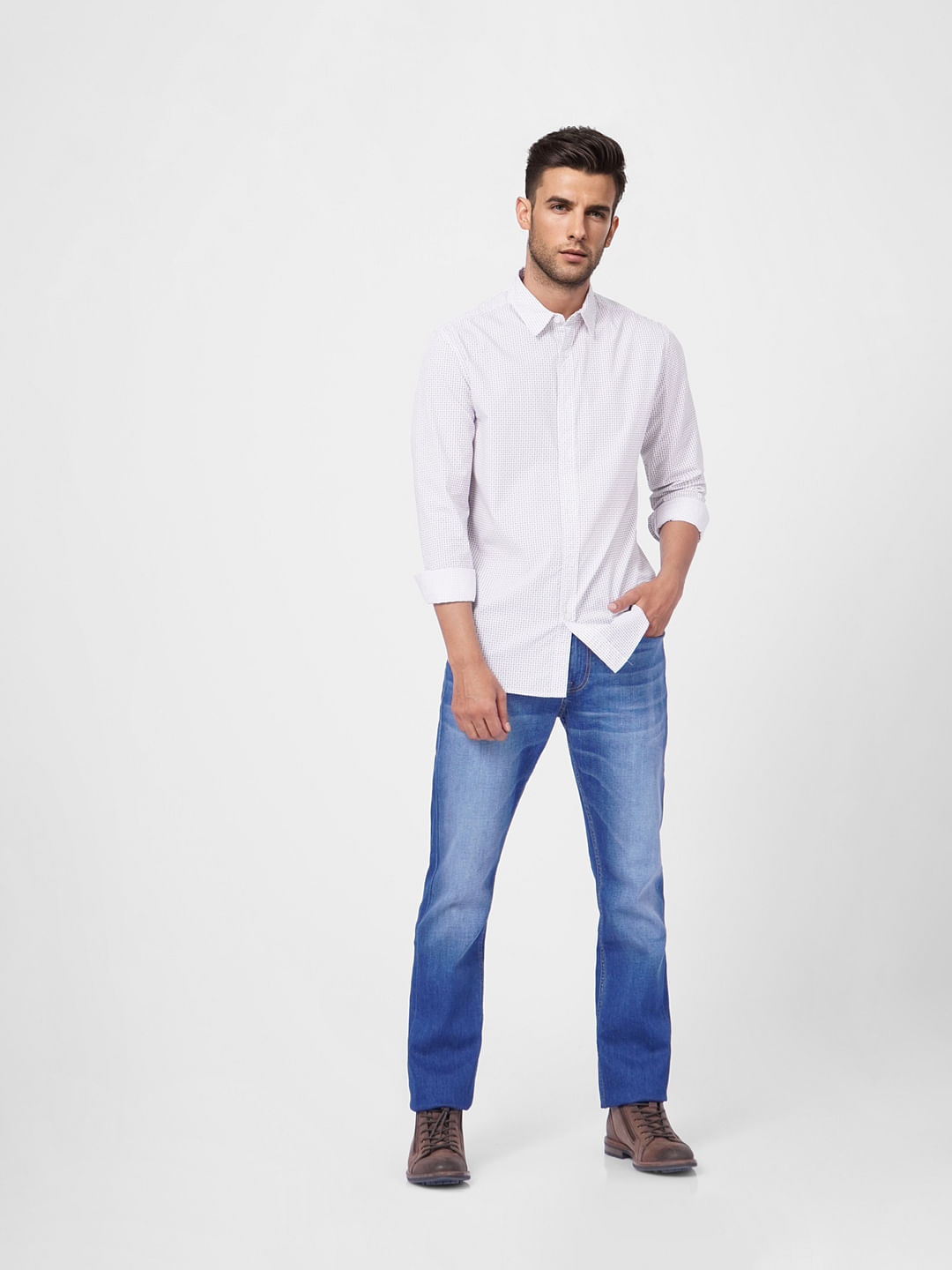 White Printed Full Sleeves Shirt