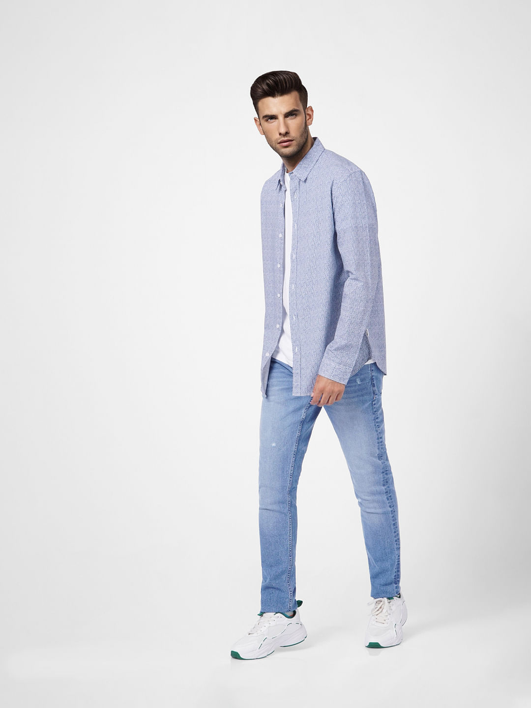 Blue Printed Full Sleeves Shirt - S